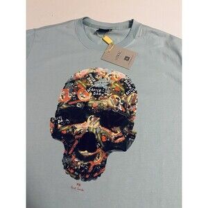 NWT Paul Smith PS Blue Colorful Skull T-Shirt 2XL Signature Designer BRAND NEW